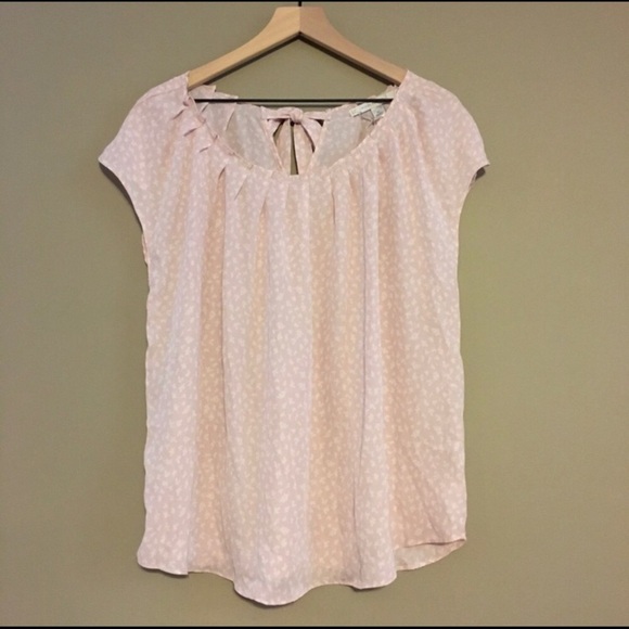 LC Lauren Conrad Pleated Top (Pink Leaf Print) - Picture 4 of 6